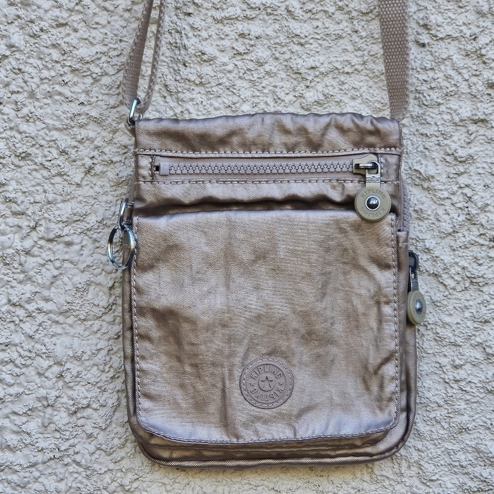 Kipling gold metallic nylon mini crossbody bag
